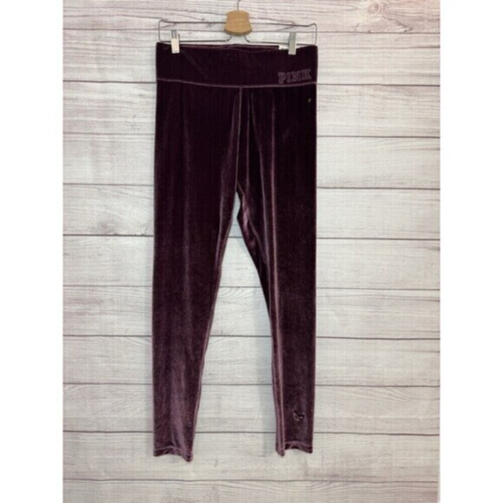 Victoria’s Secret PINK Purple Velour Logo Flat Yoga Leggings MEDIUM